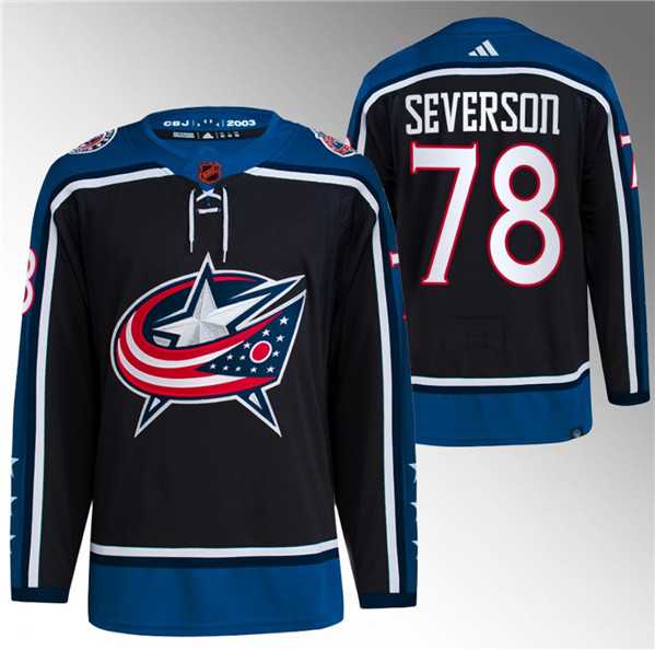 Men%27s Columbus Blue Jackets #78 Damon Severson Black 2022-23 Reverse Retro Stitched Jersey